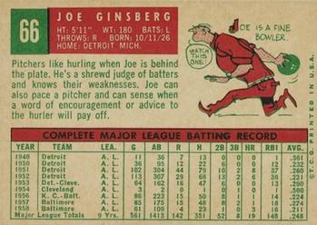 1959 Topps #66 Joe Ginsberg Back
