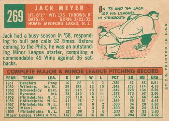 1959 Topps #269 Jack Meyer Back