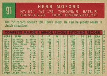 1959 Topps #91 Herb Moford Back