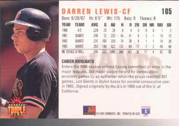1994 Triple Play #105 Darren Lewis Back