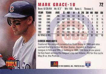 1994 Triple Play #72 Mark Grace Back