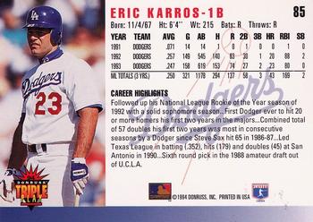 1994 Triple Play #85 Eric Karros Back