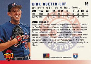 1994 Triple Play #98 Kirk Rueter Back