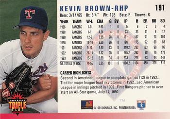 1994 Triple Play #191 Kevin Brown Back