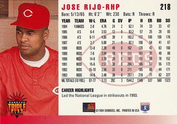 1994 Triple Play #218 Jose Rijo Back
