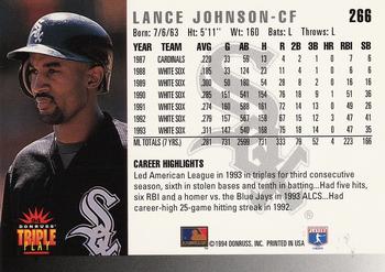 1994 Triple Play #266 Lance Johnson Back