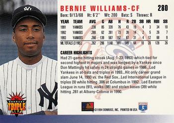 1994 Triple Play #280 Bernie Williams Back