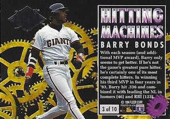 1994 Ultra - Hitting Machines #3 Barry Bonds Back