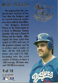 1994 Ultra - Second Year Standouts #9 Mike Piazza Back