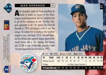 1994 Upper Deck #13 Alex Gonzalez Back