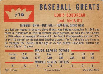 1960 Fleer Baseball Greats #16 Lou Boudreau Back