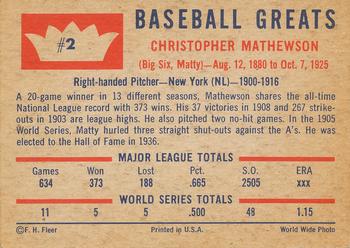 1960 Fleer Baseball Greats #2 Christy Mathewson Back