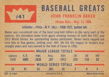 1960 Fleer Baseball Greats #41 Frank Baker Back