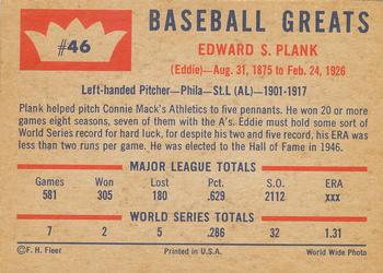 1960 Fleer Baseball Greats #46 Eddie Plank Back