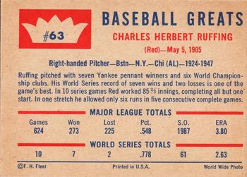 1960 Fleer Baseball Greats #63 Red Ruffing Back
