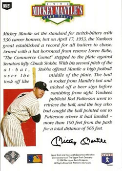 1994 Upper Deck - Mickey Mantle's Long Shots #MM21 Mickey Mantle Back