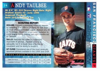 1995 Bowman #14 Andy Taulbee Back