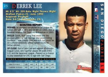 1995 Bowman #25 Derrek Lee Back