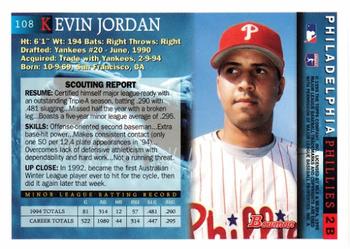 1995 Bowman #108 Kevin Jordan Back