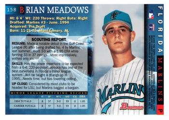 1995 Bowman #158 Brian Meadows Back