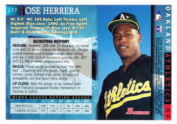 1995 Bowman #177 Jose Herrera Back