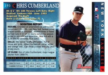 1995 Bowman #193 Chris Cumberland Back