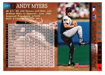 1995 Bowman #295 Randy Myers Back