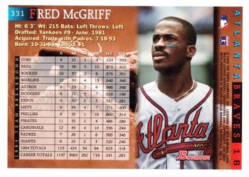 1995 Bowman #331 Fred McGriff Back