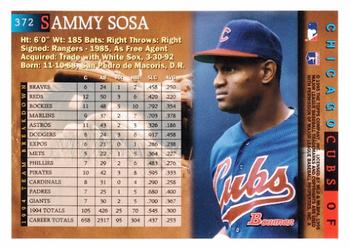 1995 Bowman #372 Sammy Sosa Back