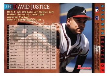 1995 Bowman #386 David Justice Back