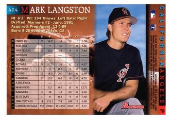 1995 Bowman #404 Mark Langston Back