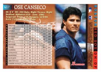 1995 Bowman #417 Jose Canseco Back