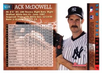 1995 Bowman #418 Jack McDowell Back