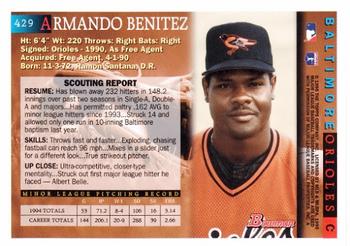 1995 Bowman #429 Armando Benitez Back