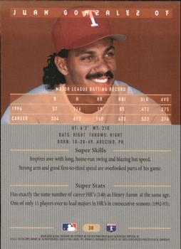 1995 Bowman's Best #30 Juan Gonzalez Back