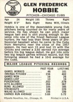 1960 Leaf #20 Glen Hobbie Back