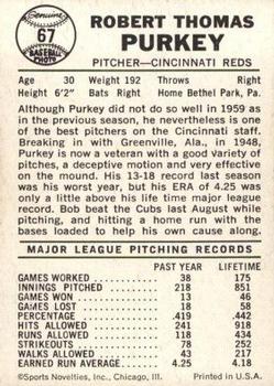 1960 Leaf #67 Bob Purkey Back