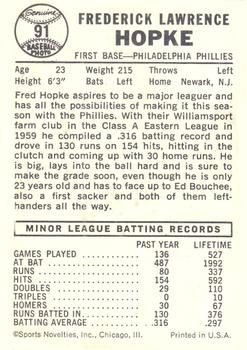 1960 Leaf #91 Fred Hopke Back