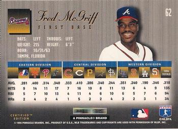 1995 Select Certified #62 Fred McGriff Back
