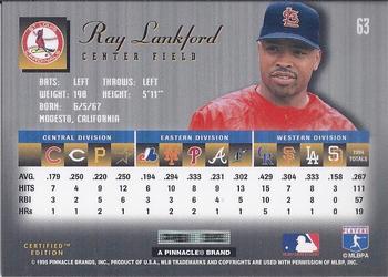 1995 Select Certified #63 Ray Lankford Back