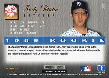 1995 Select Certified #96 Andy Pettitte Back
