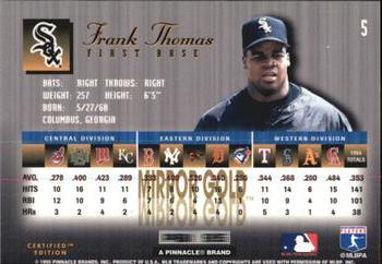 1995 Select Certified - Mirror Gold #5 Frank Thomas Back
