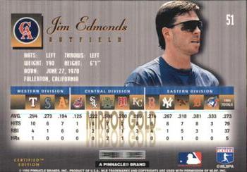 1995 Select Certified - Mirror Gold #51 Jim Edmonds Back
