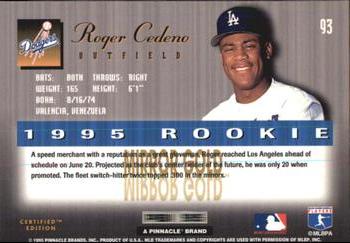 1995 Select Certified - Mirror Gold #93 Roger Cedeno Back