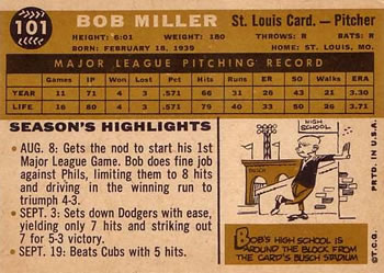 1960 Topps #101 Bob Miller Back