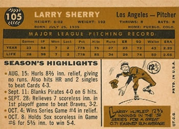 1960 Topps #105 Larry Sherry Back