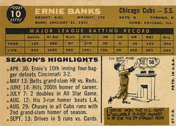 1960 Topps #10 Ernie Banks Back