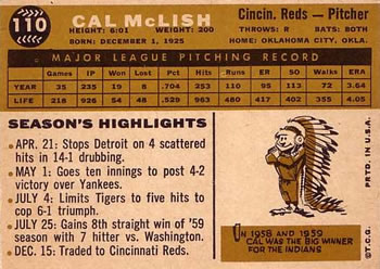 1960 Topps #110 Cal McLish Back