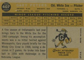1960 Topps #407 Gary Peters Back
