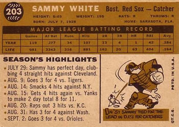 1960 Topps #203 Sammy White Back